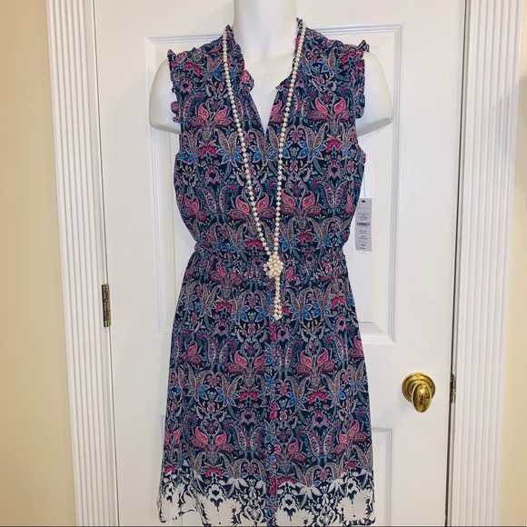 Navy sleeveless paisley print dress - Picture 2 of 5